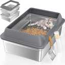 28''L×20''W×10''H XXXL Stainless Steel Sifting Litter Box with Lid,Sifting Cat Litter Box for Wood Pine Pellets,High Sides Sifter Litter Pan System,Odor Control,Easy to Clean,with Liners and Scoop