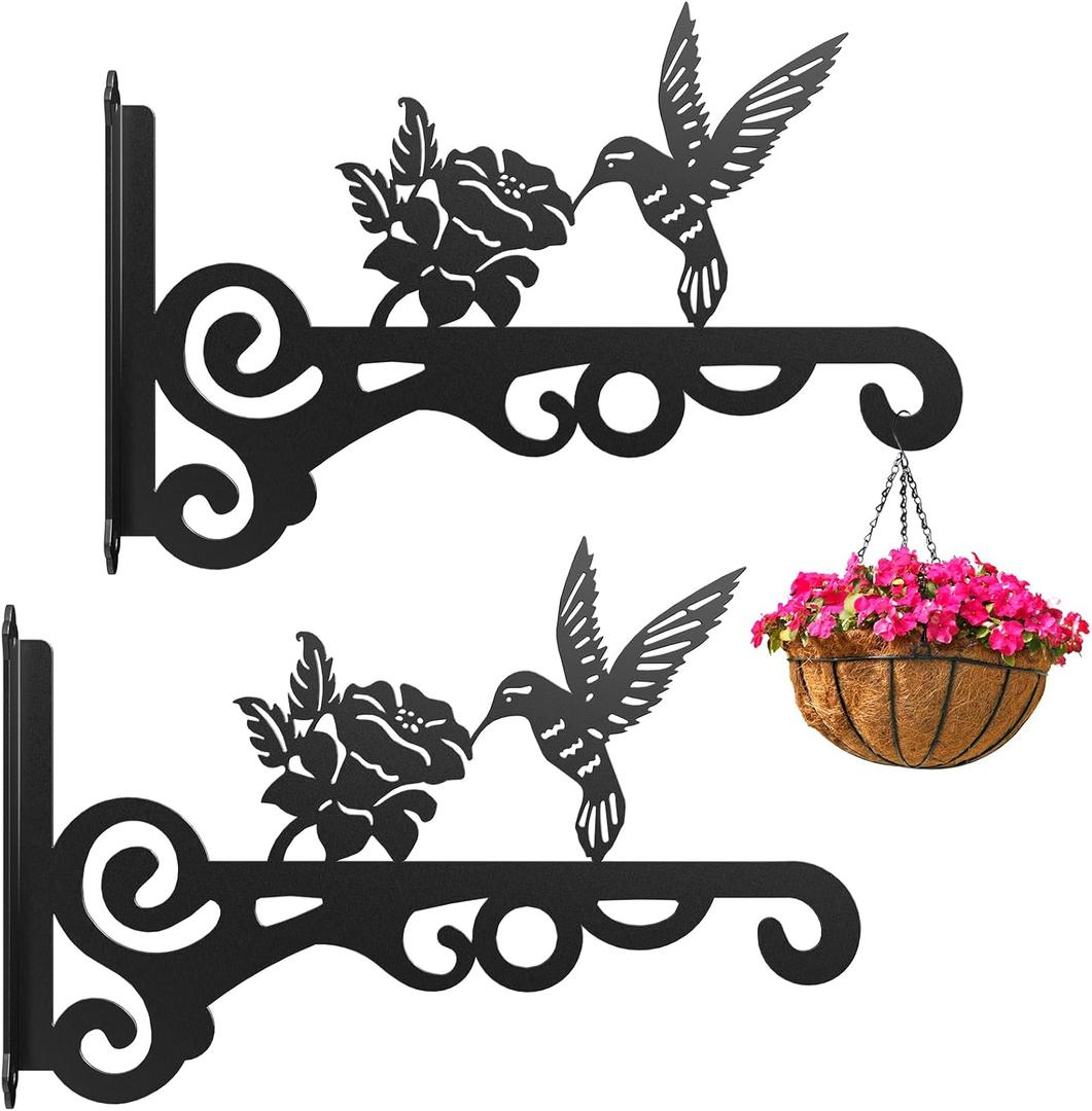2-Pack Aesthetic Wall Plant Hanger Indoor and Outdoor  10 Inch Metal Hanging Plant Bracket with Beautiful Bird Pattern  Anti Rust Plant Hooks for Hanging Plants, Bird Feeder, Wind Chime, Lantern