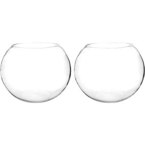 Craft And Party Fish Bowl Vase, 11" Height x 13" Width, Set of 2 Glass Bubble Bowl Vase for Terrarium and Flower Centerpiece