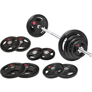 Fitvids 1 Inch Standard Barbell Weight Plates and Bar Set, 5 FT Barbell Bar and 85 LB(2.5-25 LB) Barbell Weight Set for Home Gym Strength Training, Rubber Coate Design