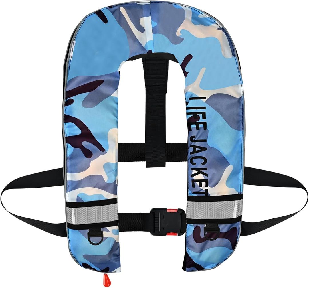 Adult Automatic PFD Vest, Inflatable Kayak Water Sports Vest for Kayaking SUP Paddleboarding Sailing Boating Fishing (Blue Camouflage)