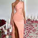 Memoriesea Women's Sexy One Shoulder High Split Cocktail Wedding Party Maxi Dress (Pink) M