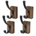 4 PCS Black Walnut Wood Wall Hooks Adhesive Mounted & Wall Mounted Rustic Decorative Entryway Hooks Mid Century Modern Natural Wooden Pegs for Hanging Coat Clothes Hat Bag Purse and Towel