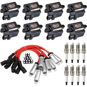 UF271 Square Ignition Coils and Spark Plugs & 748EE Wires Set, D581 Coil Pack Kits Compatible with GMC Sierra/Suburban Escalade Avalanche Chevy Silverado 1500 4.8L 5.3L 6.0L, Part Number 12558693