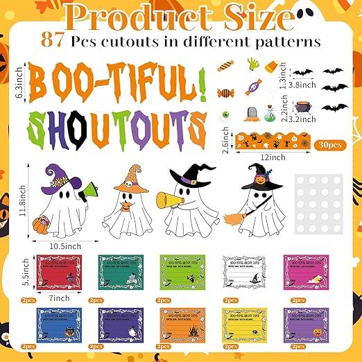 Epakh 87 Pcs Halloween Ghost Staff Shout Out Bulletin Board Set Boo-Tiful Ghost Pumpkin Shout Out Cutouts Appreciation and Recognition DIY Craft for Halloween School Classroom Office Door Wall Decor
