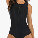 LafyKoly Women's One Piece Sleeveless Swimsuit Athletic Printed Zipper Surfing Monokini Swimwear Bathing Suit ,Size M