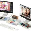 OPNICE Clear Acrylic Desk Organizers and Accessories, Dual Monitor Stand Riser with Drawer, Desk Shelf Computer Racks for Office Workspace Organizers, Desktop Organization (Transparent)