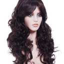22 Inches Retro Beehive Dark Brown Wigs for Women Long Wavy Wig with Bangs Synthetic Natural Wig for 60s 70s 80s Cosplay,Halloween,Daily Use