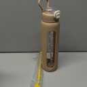 chunmo 32 oz Glass Water Bottles with 2 Lids-Handle Spout Lid & Straw Lid, 1 Liter Motivational Borosilicate Water Bottle with Time Marker and Silicone Sleeve,Leakproof-Amber-1 Pack