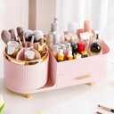 Rotating Makeup Organizer for Vanity with Brush Holder and Drawer, Cosmetic Makeup Storage, Large Spinning Makeup Skincare Organizer, Countertop Makeup Perfume Organizer, Lotions Display Case (Pink)
