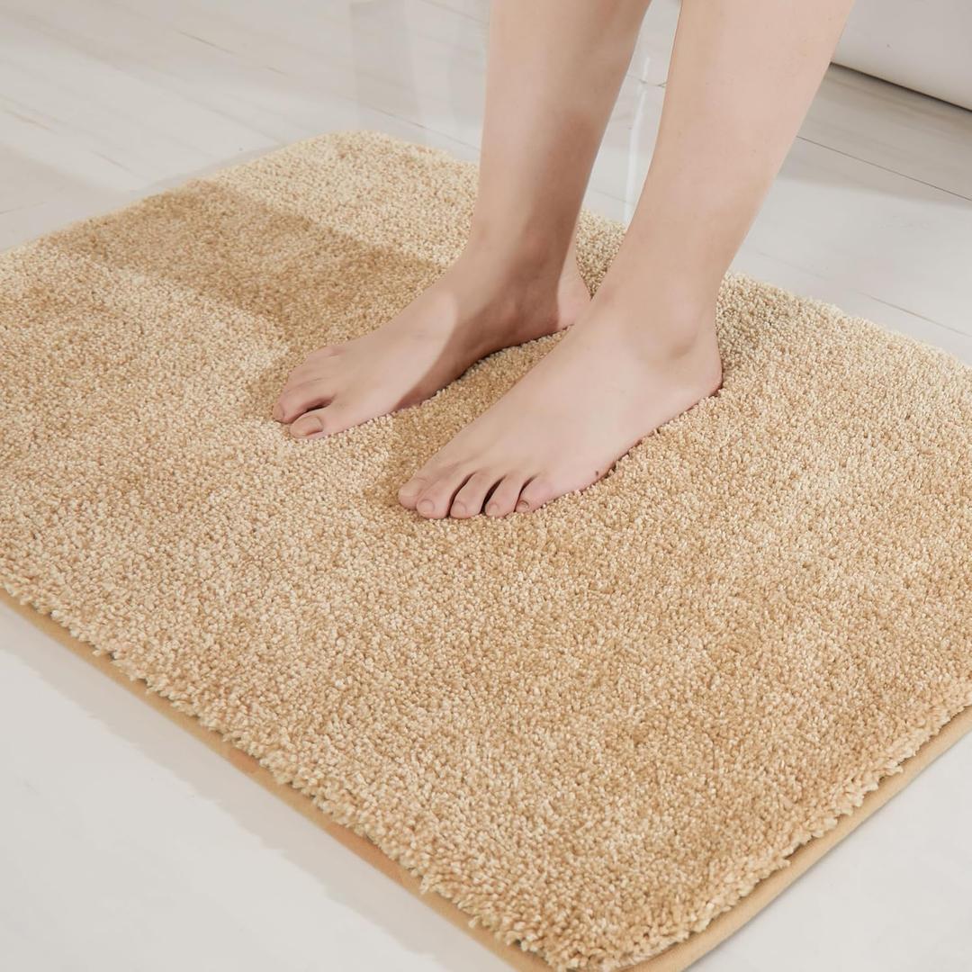 COSY HOMEER Extra Thick Bath Rugs for Bathroom - Anti-Slip Bath Mats Soft Plush Yarn Shaggy 100% Strong Mirco Polyeste Mat Living Room Bedroom Mat Floor Water Absorbent(Beige,16x24 - Inches)