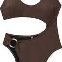 SUUKSESS Women Sexy One Piece Tummy Control Swimsuit Cutout Backless Slimming Swimwear 2025 Cheeky Side O-Ring Bathing Suit (Dark Brown,Small)