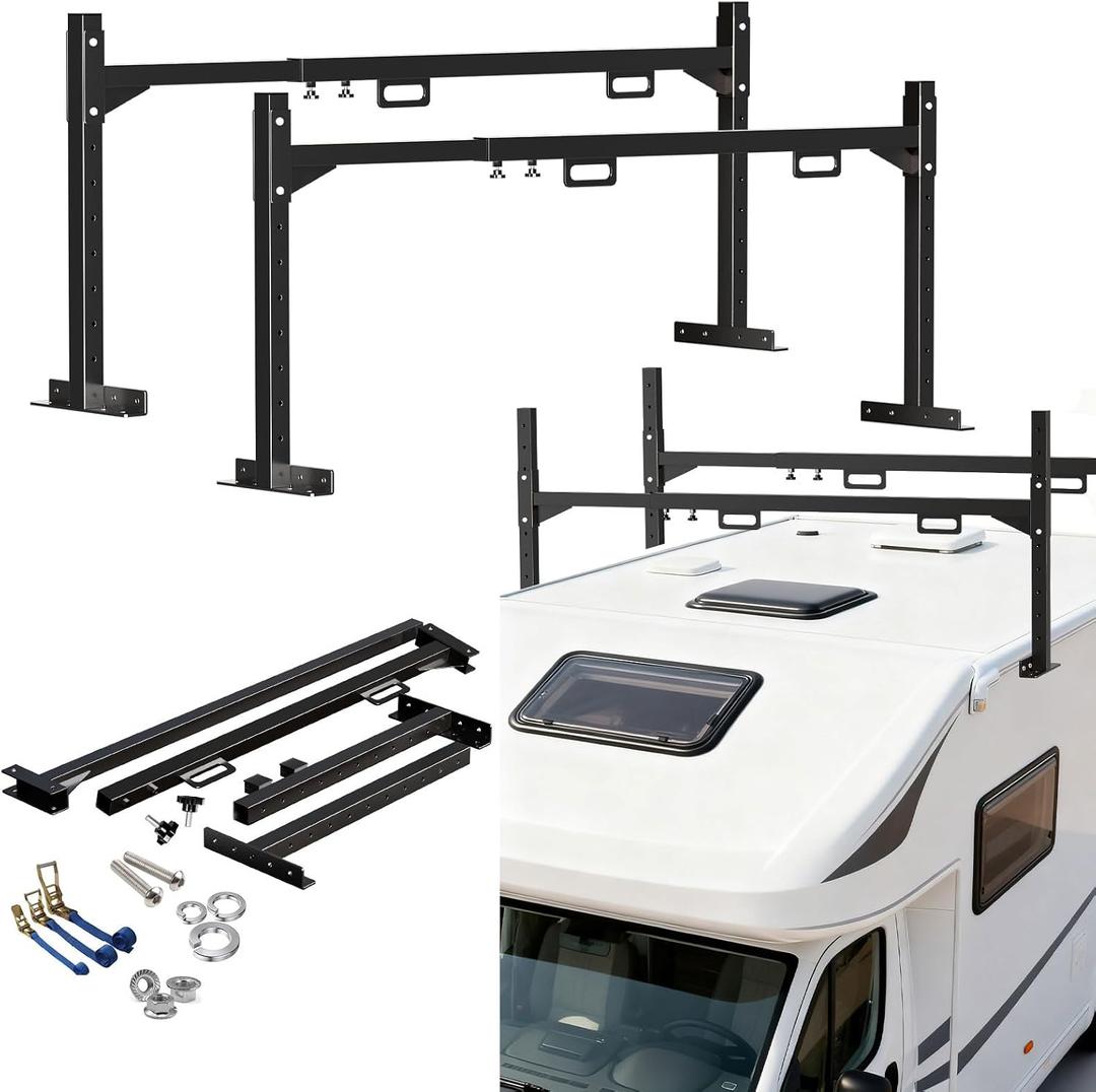 Universal Trailer Ladder Rack,Heavy Duty 400LB Capacity Adjustable Width 3.87'-6.95' Truck Ladder Rack with 4 Straps for Open and Enclosed Trailers