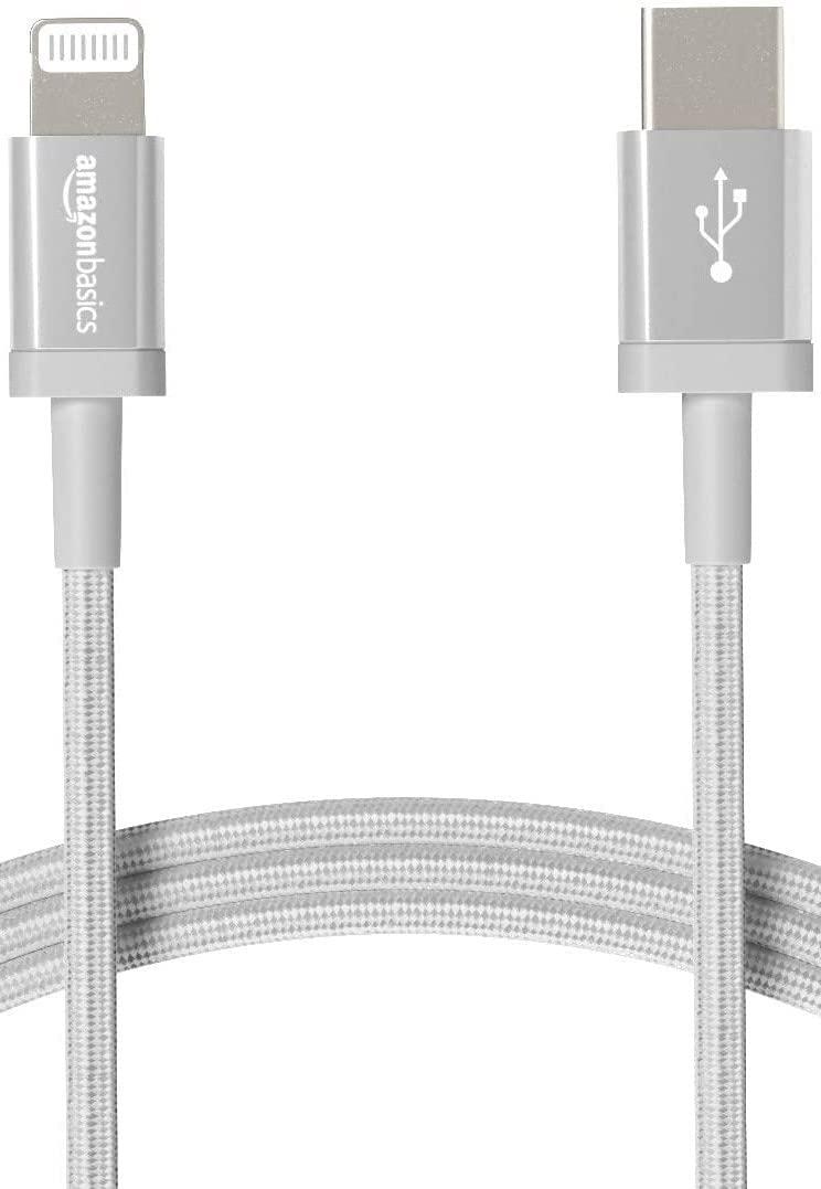 Amazon Basics USB-C to Lightning Cable, MFi Certified Charger with Power Delivery for Apple iPhone 14 Series, 13 12 11 X Xs Pro, Pro Max, Plus, iPad, 6 Foot, Silver