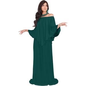 KOH KOH Women's 2025 Loose Fit Strapless Off Shoulder Flattering Cocktail Maxi Dress (Large, Emerald Green)