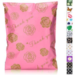 JinRuiKJ Thank You Poly Mailer 14.5x19 50 Pack - Mailer Poly Bags for Shipping, Strong Thick and Self Adhesive Mailing Bags - Cute Packaging Bags for Small Business - Gold Rose Printed
