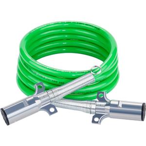 7 Way ABS Trailer Cord, 15FT Straight 7 Way ABS Coiled, Heavy Duty Electric Power Cable, Trailer Cord Power Wire for Semi Trucks Tractors Trailers - Green Line
