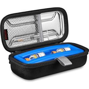 Insulin Vial Carrying Cooler Case, Portable Water Resistant Insulated Diabetic Organizer Protective Hard Shell Medical Travel Case with One Ice Brick TSA Approved (Black)