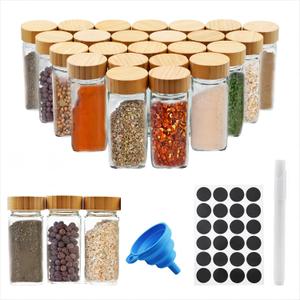 Spice Jars Set with Bamboo Lids, 24Pcs Seasoning Containers,Glass Spice Jars with Blank Label (24 PCS)