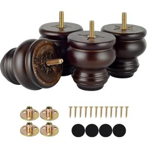 Michanco 3 Inch Wood Furniture Legs Replacement Bun Feet Set of 4 Round Wooden Legs for Sofa Couch Cabinet Ottoman