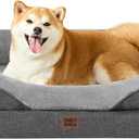 EHEYCIGA Orthopedic Dog Bed for Large Sized Dog, 36x27x7 Inch Large Memory Foam Dog Couch Bed with Sides, Waterproof Liner & Washable Removable Cover, Bolster Pet Sofa, Grey