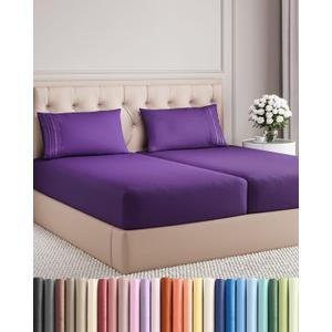 Split King Size 5 Piece Sheet Set - Comfy Breathable & Cooling Sheets - Hotel Luxury Bed Sheets for Women & Men - Deep Pockets, Easy-Fit, Soft and Wrinkle Free Sheets - Purple Oeko-Tex Bed Sheet Set