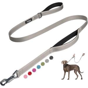 Fida 5 FT Heavy Duty Dog Leash with 2 Comfortable Padded Handles, Traffic Handle & Advanced Easy Snap Hook, Reflective Walking Lead for Large, Medium & Small Breed Dogs, Grey