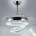 42" Dimmable Fandeliers Modern Crystal Invisible Chandelier Ceiling Fan With 3 LED Color Change Lights with Memory Function