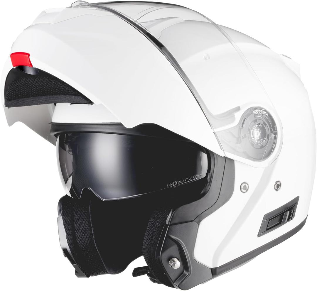 LEM Modular Motorcycle Helmets, Full Face Motorcycle Helmet Flip Up for Touring, DOT Certified, Release Sun Visor & Removable Comfort Liner, Lightweight Street Bike Helmet (White, S)