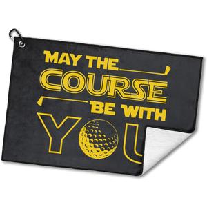 May The Course Be with You Polyester and Cotton Blend Golf Towel, Funny Father Grandfather Boss Golfer Accessory Present, Golf Gift for Dad Golf Fan, Golf Towel Gift for Birthday Fathers Day (Black 4)