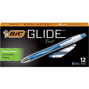 BIC Glide Exact Blue Retractable Ballpoint Pens, Fine Point (0.7mm), 12-Count Pack, Ultra Smooth Writing Blue Pens