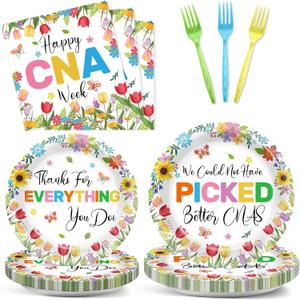96PCS Happy CNA Week Party Decorations Nurse Week Plates and Napkins Thanks for Everything You Do Nursing Assistant Tableware Dinnerware Set for Doctors Day Medical School Grad Party Decor Supplies