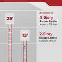 Kidde Fire Escape Ladder, 3-Story Rope Ladder, Extends to 25-Feet, Anti-Slip Rungs
