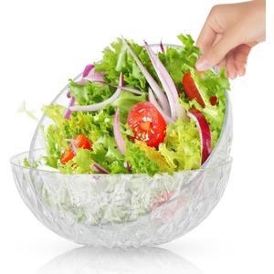 2 Transparent 1600Ml Salad Bowls, Stackable Pc Serving Bowls with Decorative Pattern for Pasta, Veggies, and Centerpieces