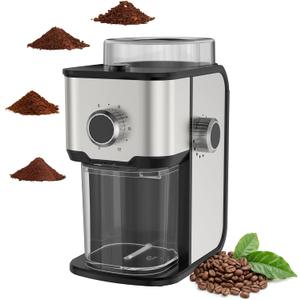 Ollygrin Burr Coffee Grinder Electric, Adjustable Flat Burr Coffee Grinder, Coffee Beans Grinder for Home Use, Compact with 14 Grind Sizes for Home & Office