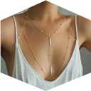 14K Gold Plated Body Chains for Women, Sexy Layered Belly Waist Chain Crossover Bikini Bra Chain, Summer Beach Rhinestone Body Jewelry