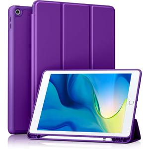 Akkerds Case Compatible with iPad 10.2 Inch 2021/2020/2019, for iPad 9th/8th/7th Generation Case with Pencil Holder, Protective with Soft TPU Back, Auto Sleep/Wake Cover, Purple