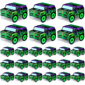Watersay 24 Pcs Monster Truck Party Decorations Food Boxes Race Car Birthday Supplies Green and Purple Trucks Box Tray Table Centerpiece for Boys Girls Car Favors