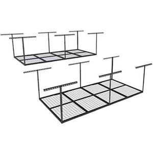 FLEXIMOUNTS 4x8 Overhead Garage Storage Rack, Adjustable Organization System, Heavy-Duty Metal Ceiling Racks, 2 pack, Black, Classic Series