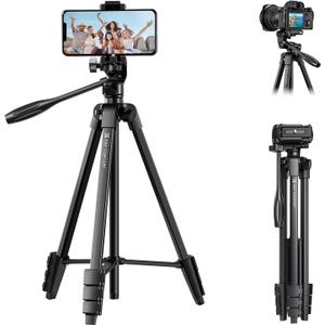 K&F CONCEPT 60'' Portable Travel Tripod, 1.34 lbs Ultra Lightweight with Remote and Cellphone Holder, 360 Panorama, Cold Shoe Interface, Portable for Travel - B174A1