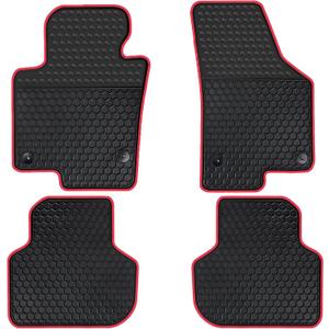 Car Floor Mats Custom Fit for Volkswagen VW Jetta 2010-2018 Sedan Black Red Rubber Auto Liner Mats All Weather Protection Heavy Duty Odorless