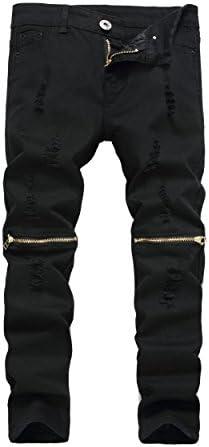 FREDD MARSHALL Boy's Slim Fit Skinny Ripped Distressed Zipper Jeans Pants with Holes, Size 8