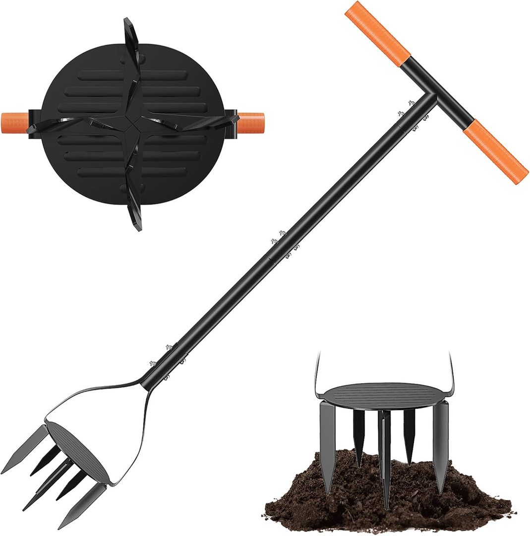 Hand Tiller,Garden Tool with 8 Spikes 40" Non-Slip Rubber Grip,Claw Twist Tiller