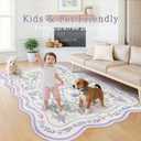 Scalloped Floral Rug 8x10, Purple Lavender Washable Non Slip Large Area Rug for Girls Bedroom, Soft Low Pile Cottagecore Rug for Nursery, Dorm, Living Room