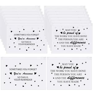 Sotiff 60 Pcs Makeup Bags Bulk Cosmetic Bag for Women Inspirational Thank You Gifts EVA Swag Bag Items Appreciation Gift Empowering for Staff Teacher Nurse Employee Mother(Awesome/Proud,8 x 6 Inch)