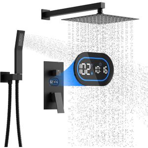 Shower Faucet Set with Hydro Power Temperature Display, Shower System Bathroom 10 Inches Shower Head with Handheld Spray, Wall Mounted Shower Fixtures with Shower Valve and Trim Kit, Matte Black Shower Faucet Set with Hydro Power Temperature Display, Shower System Bathroom 10 Inches Shower Head with Handheld Spray, Wall Mounted Shower Fixtures with Shower Valve and Trim Kit, Matte Black