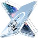 2 x SPIDERCASE for iPhone 14 Case/iPhone 15 Case, [15 FT Military Grade Drop Protection] Magnetic [Crystal Clear] 2 Pack [Tempered Glass Screen Protectors+Camera Lens Protectors] Slim Case, Clear