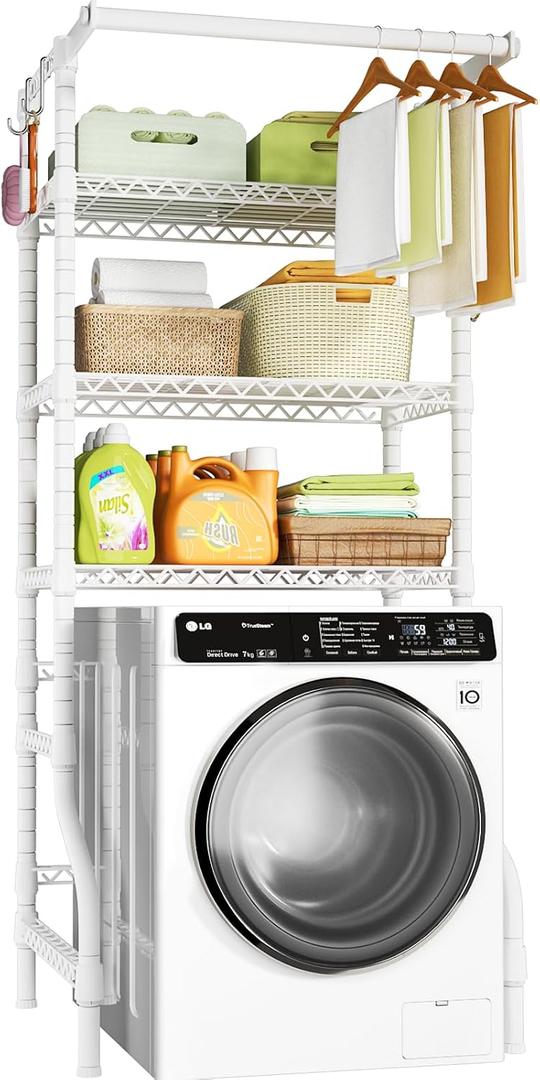 Ulif U11 Medium Over Washer and Dryer Shelves, 3 Tiers Laundry Room Storage and Organizer Standing Shelf, Metal Freestanding Clothes Drying Rack, 31.1W x 19.7D x 77.6H, White