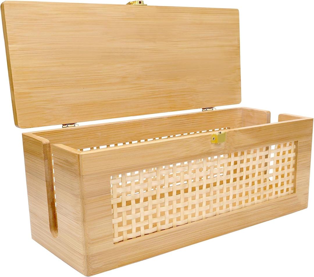 Solid wood Cable Management Box- Cable Organizer Box and Power Strip Box for Electrical Cord Management - Under Desk Cord Organizer for TV Wires Computer Router & Power Strip