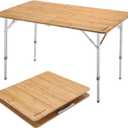 KingCamp Bamboo Folding Table, Camping Outdoor Portable Camp Table with Adjustable Height legs & Carry Bag for Outdoor RV Backyard Picnic Tailgating Beach, 47.2" X 27.6"